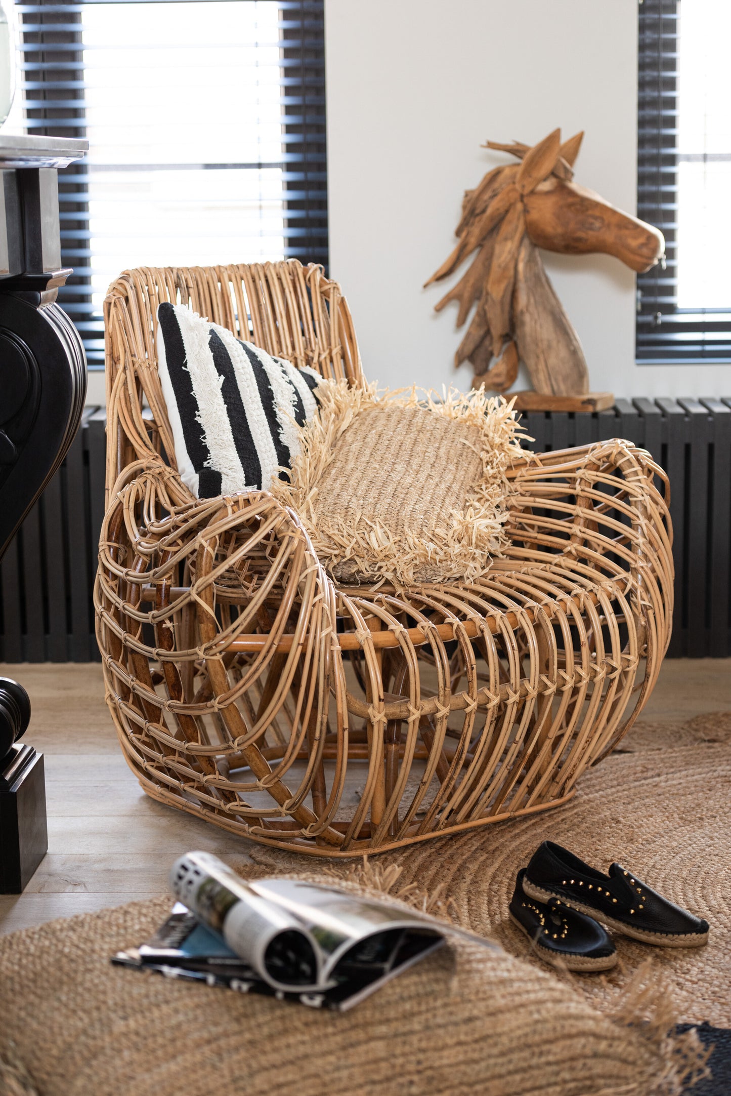 Kussen Vierkant Raffia Natuurlijk Klein