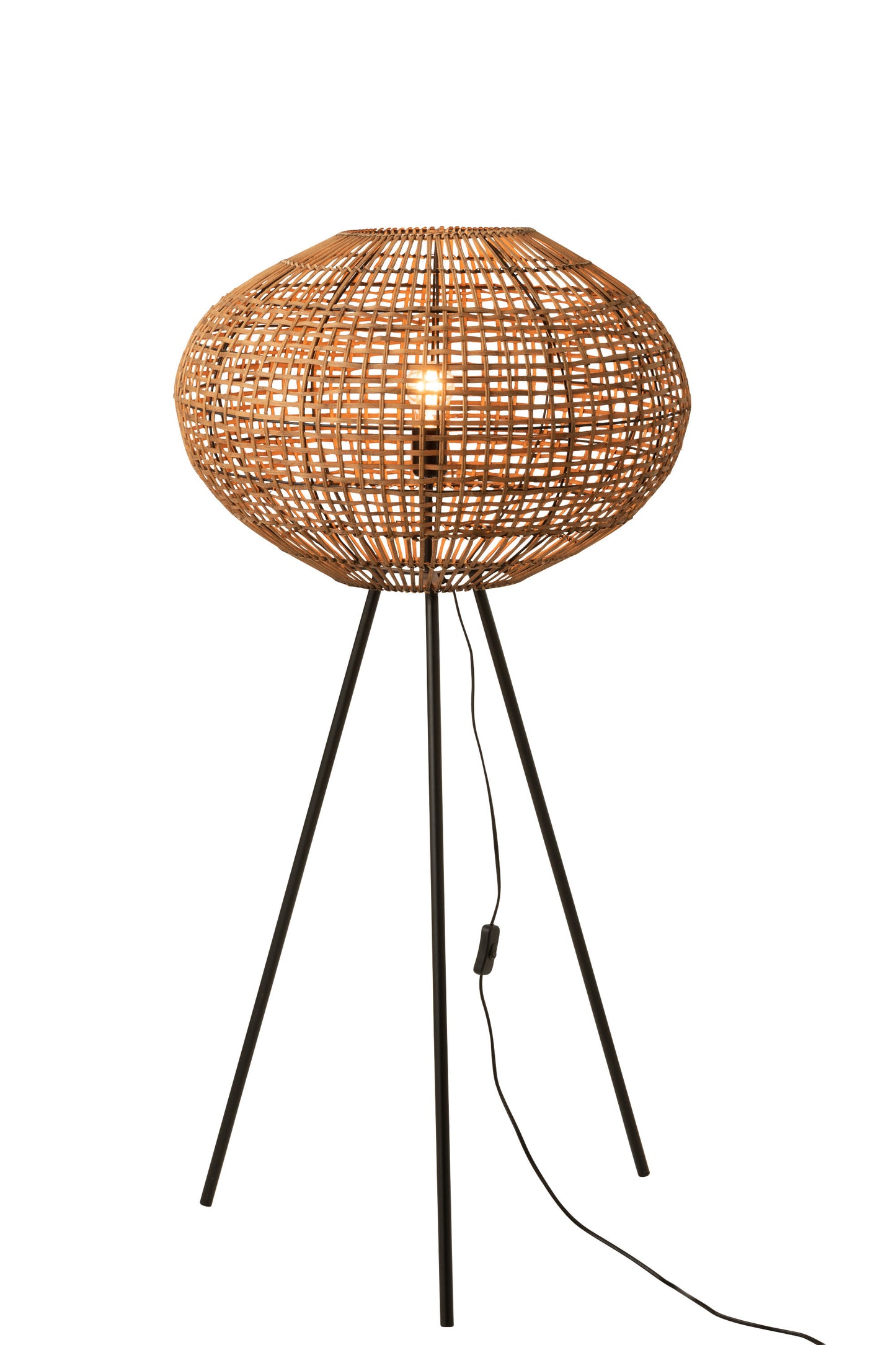 Staande Lamp Statief Rotan/Metaal Bruin/Zwart Klein
