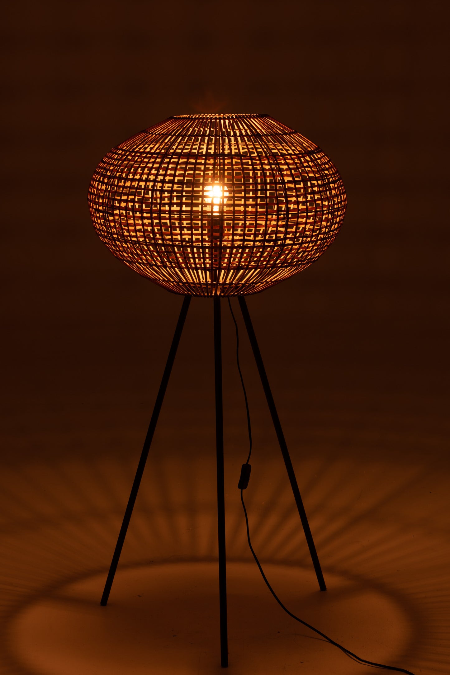 Staande Lamp Statief Rotan/Metaal Bruin/Zwart Klein
