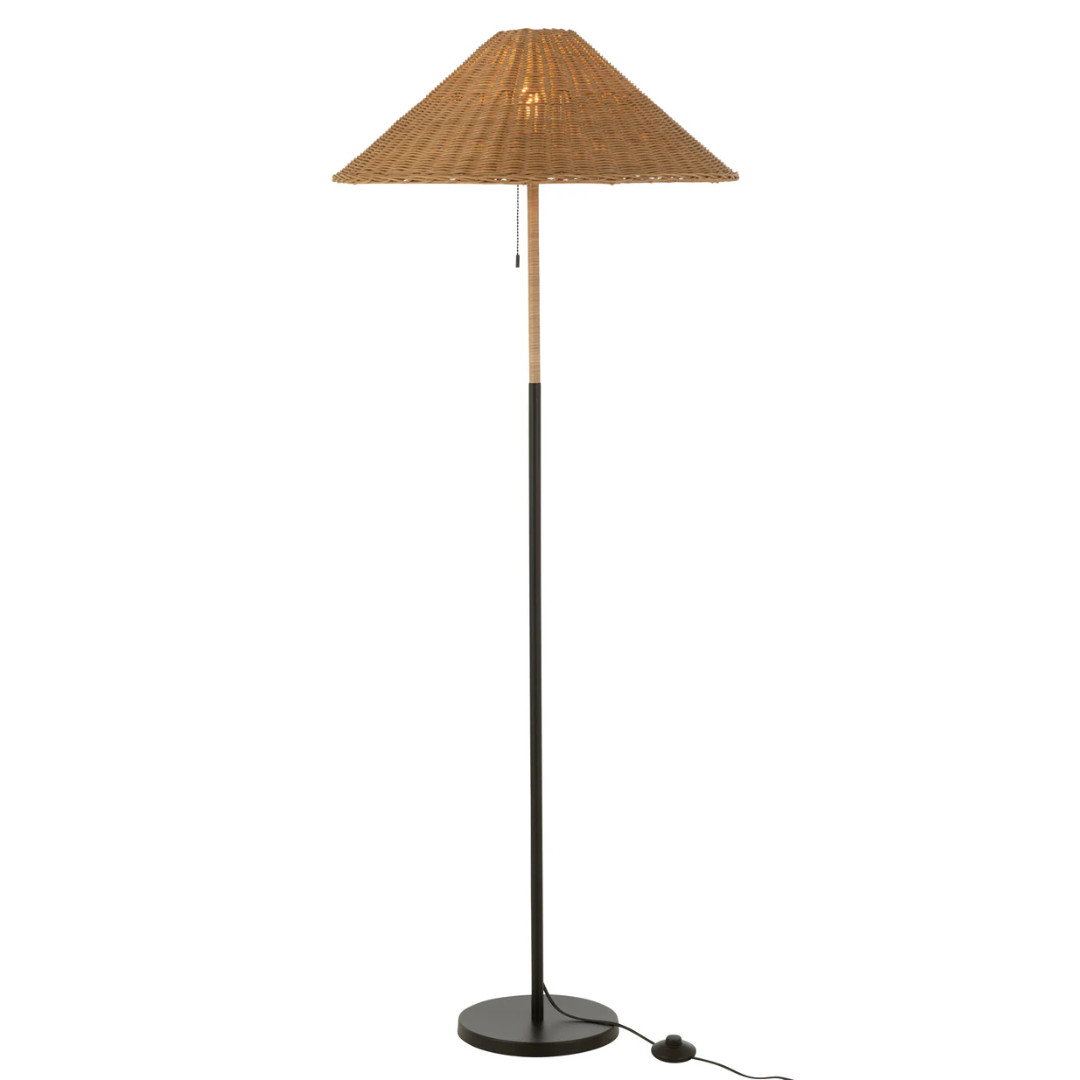 Vloerlamp Metaal/Riet Zwart/Naturel