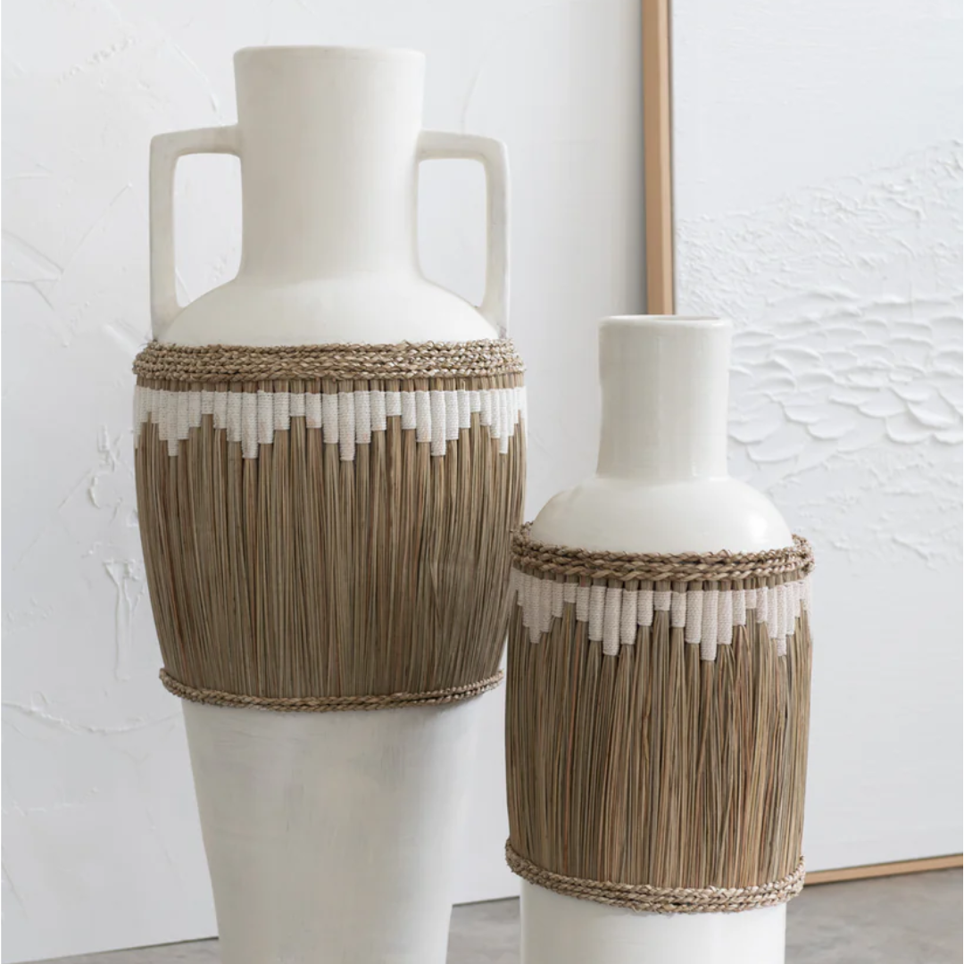 Vaas Keramiek/Zeegras Wit/Naturel