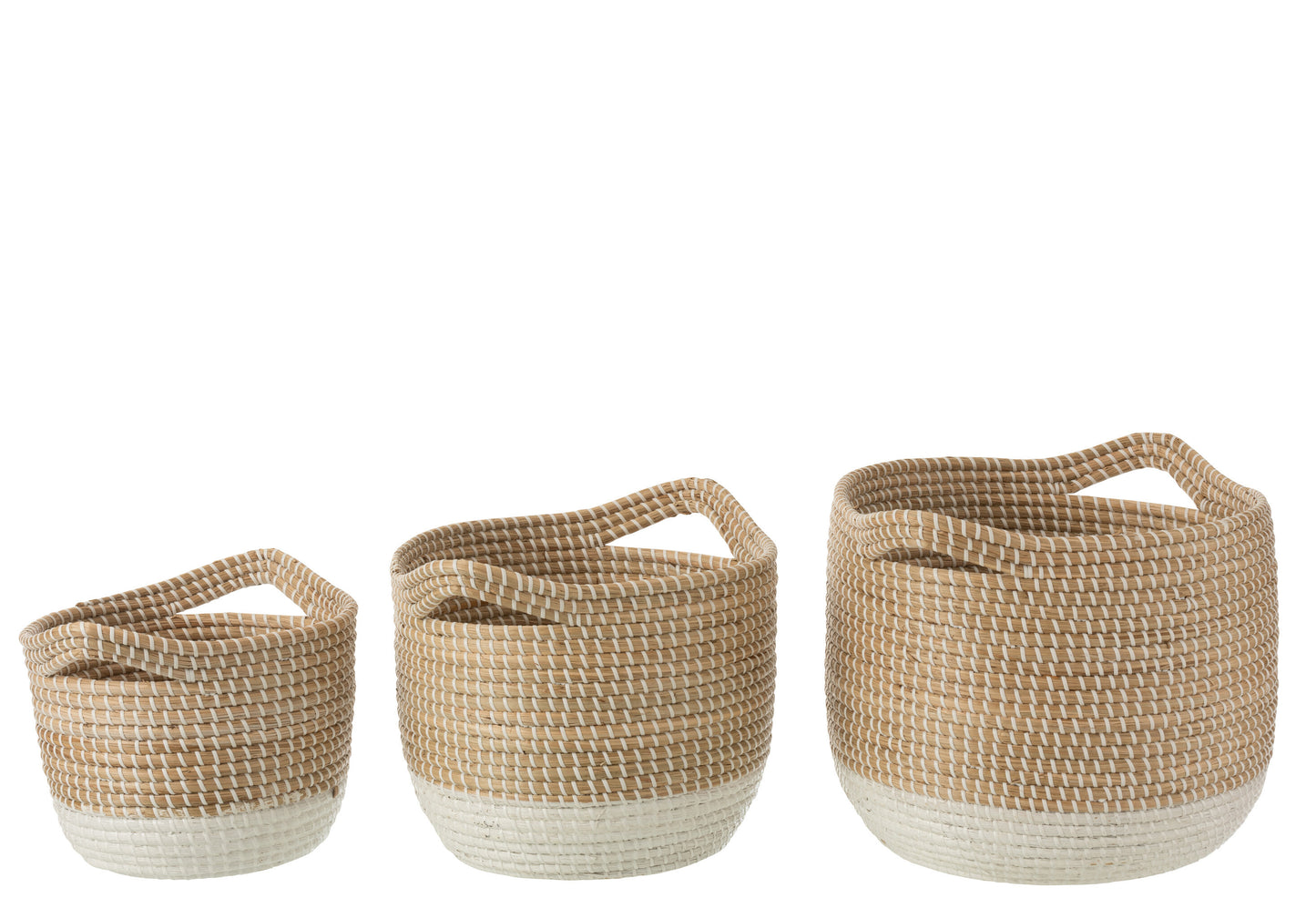 Set van 3 manden rond zeegras natuurlijk/wit