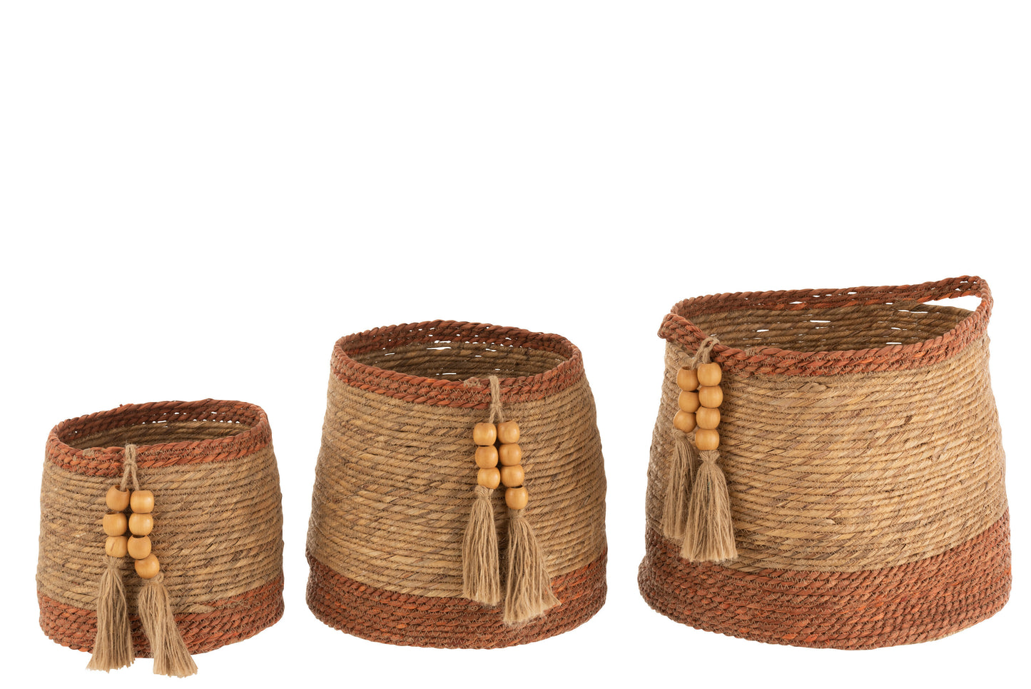 Set van 3 manden rond parelnatuur/bruin