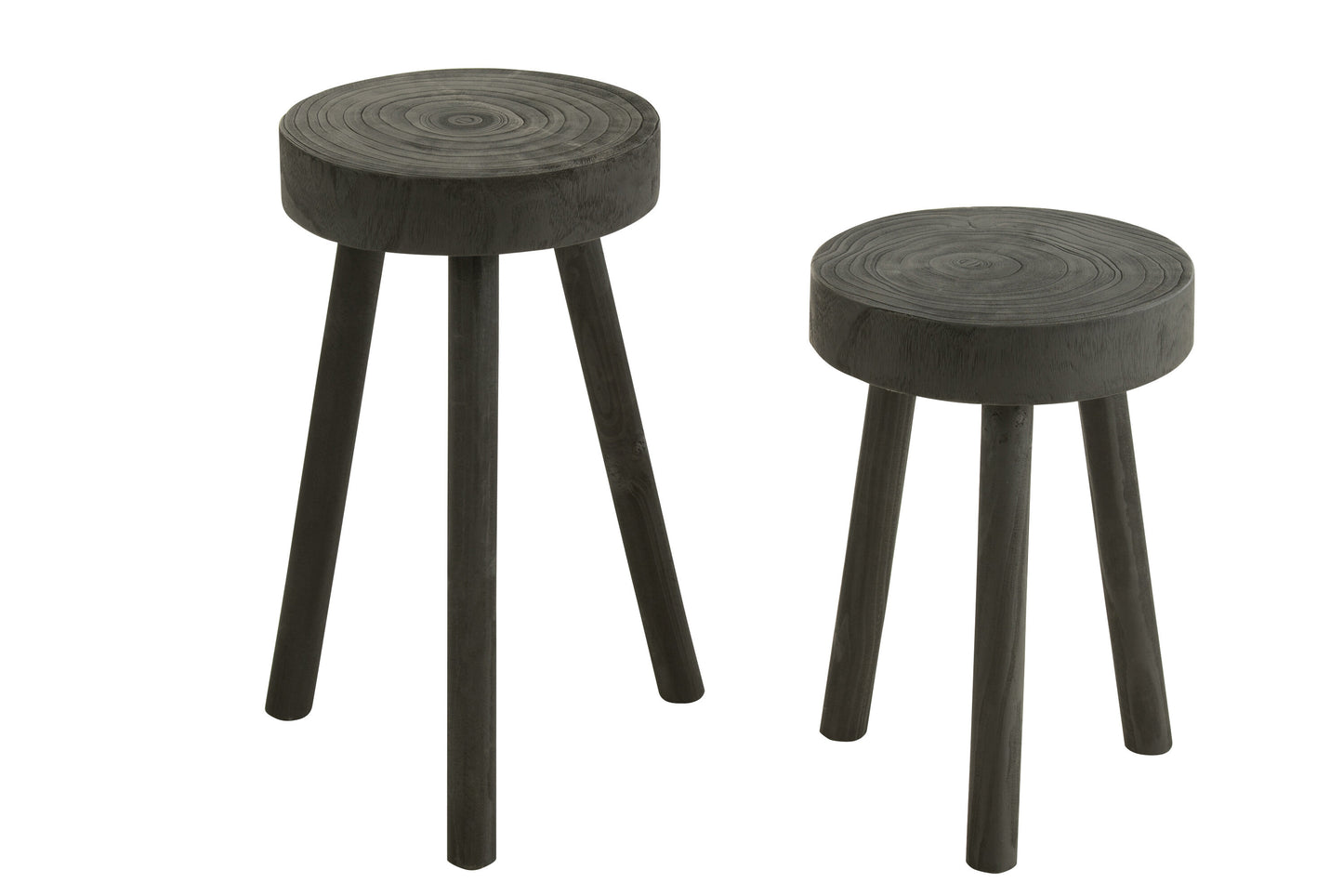 Set van 2 krukjes Paulownia hout zwart