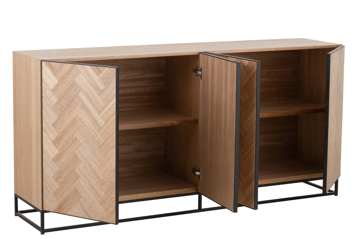 Ladekast 4 Deuren Zigzag Hout/Metaal Natuurlijk/Zwart