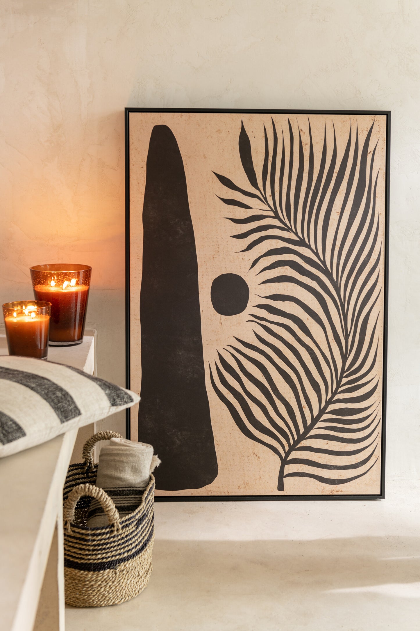 Kunstwerk Blad Abstract Hout/Canvas Bruin/Zwart