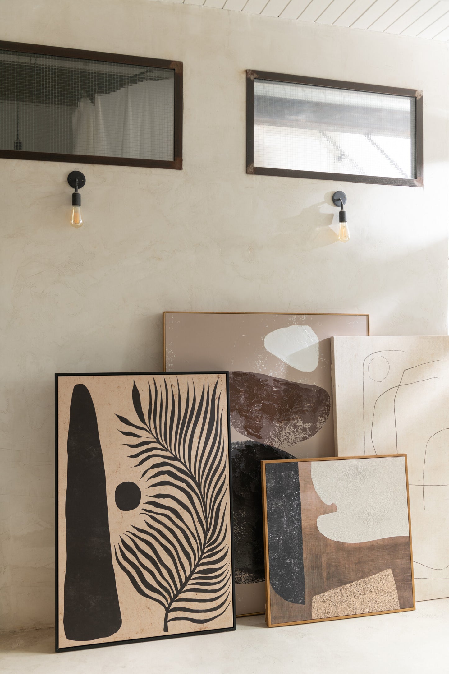 Kunstwerk Blad Abstract Hout/Canvas Bruin/Zwart