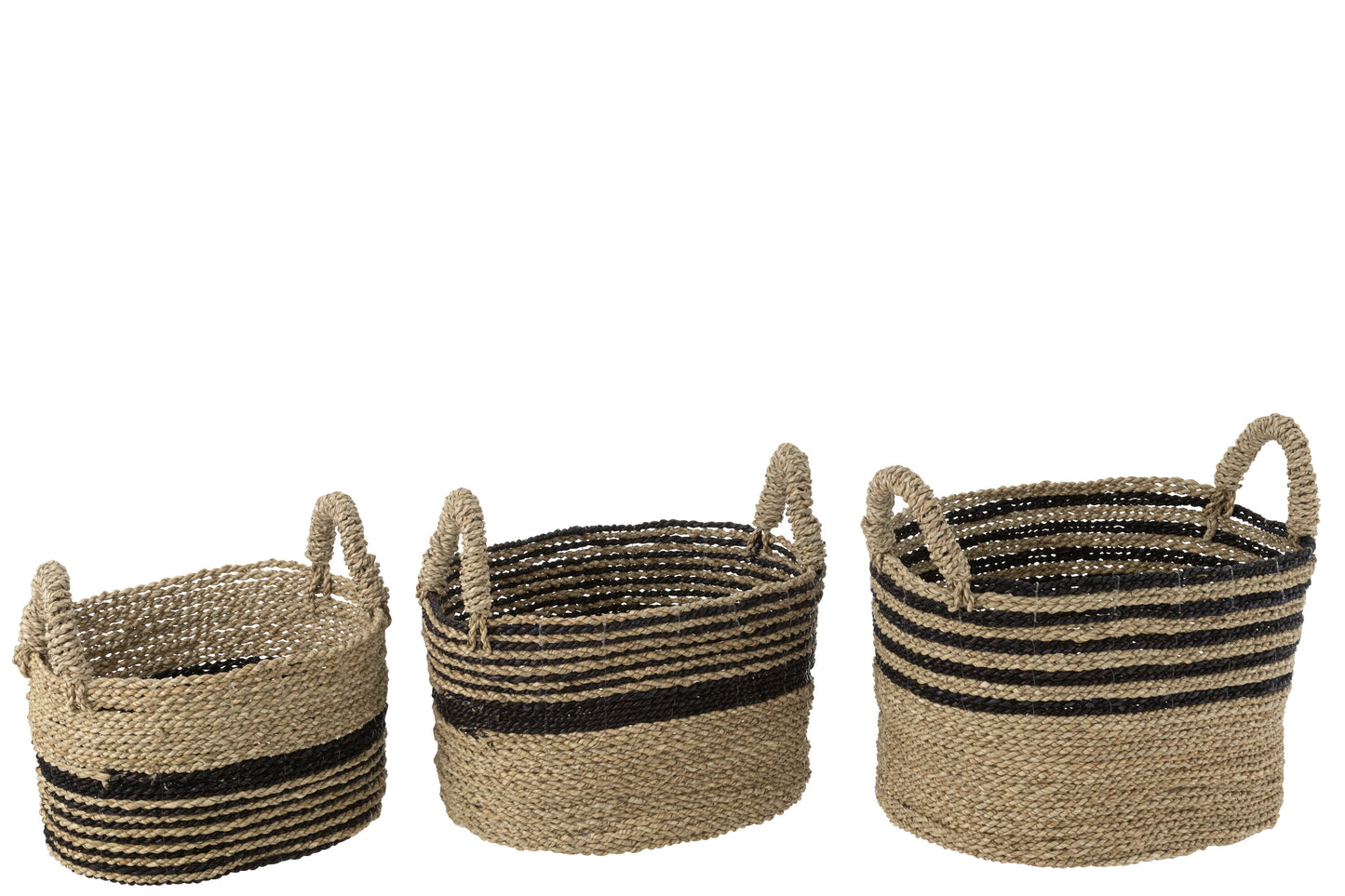 Set van 3 manden Aline Raffia Zwart/Natuurlijk