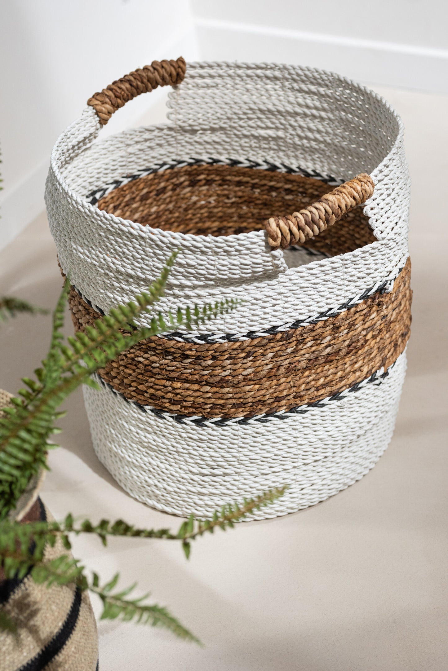 Set van 3 manden Laura Raffia Wit/Natuurlijk