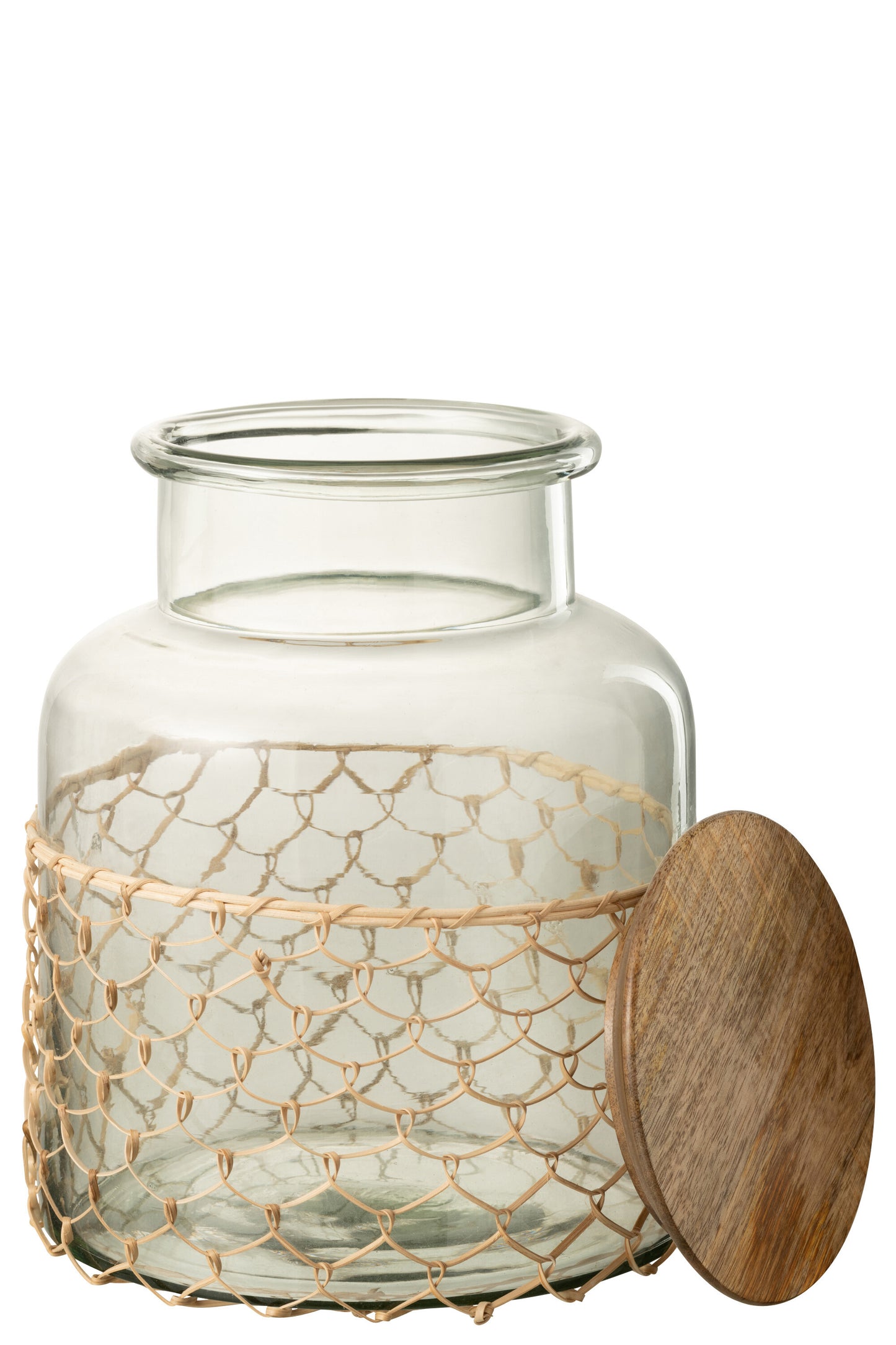 Voorraadpot beige geweven riet transparant groot