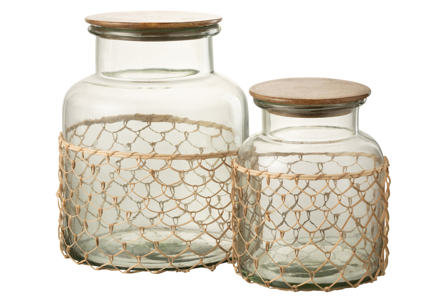 Voorraadpot beige geweven riet transparant groot