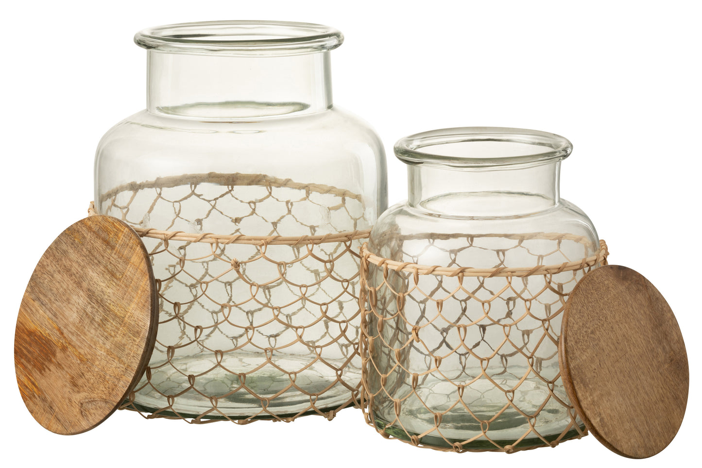 Voorraadpot beige geweven riet transparant groot