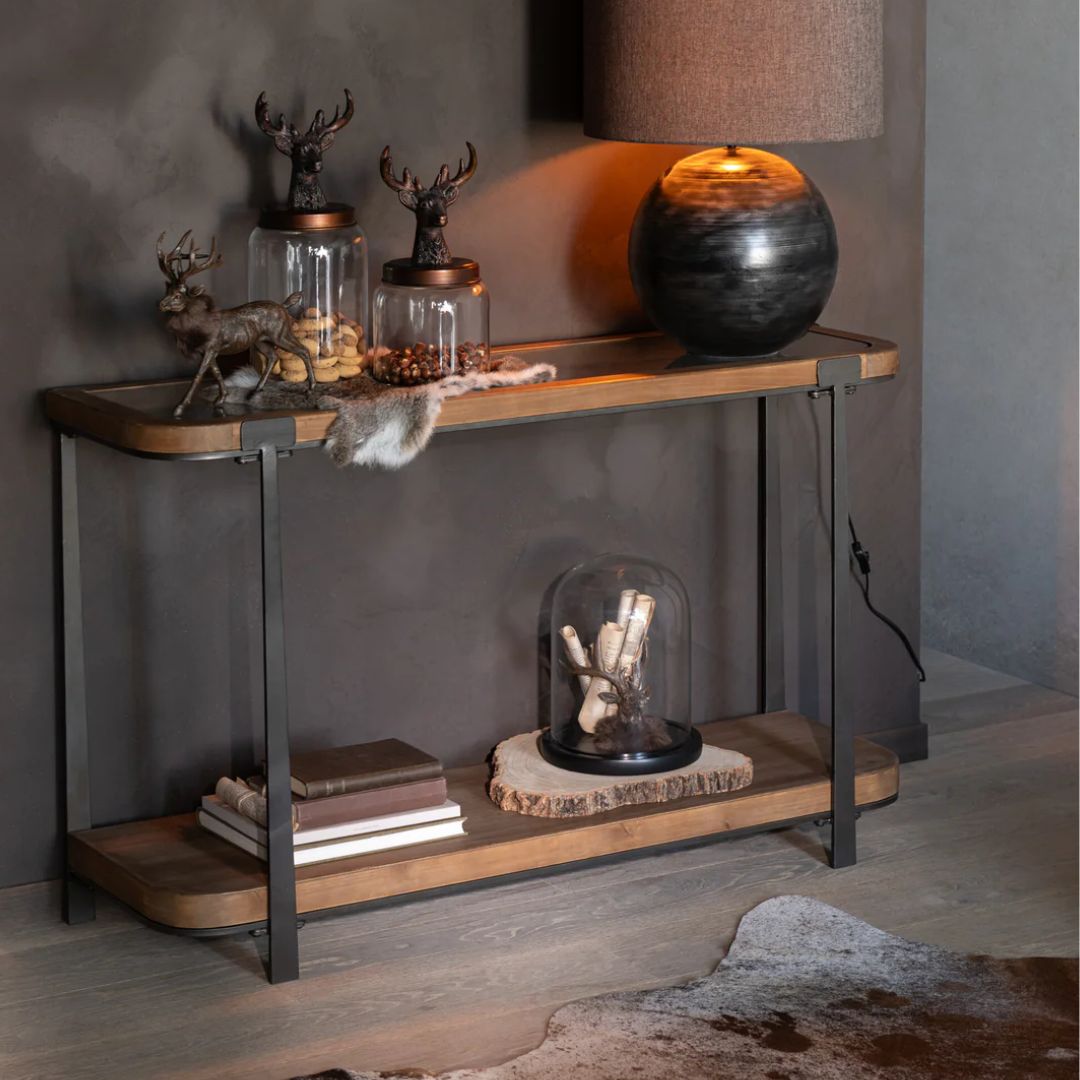 Console Tremi Sparrenhout/Glas Natuurlijk/Zwart