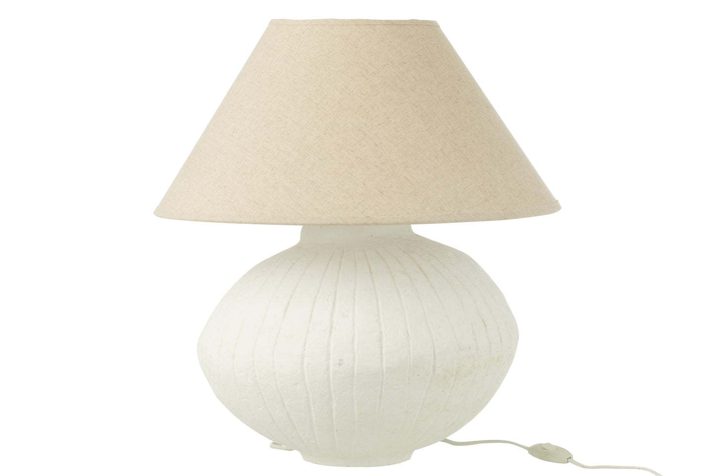 Lamp kruik Papier-Maché gebroken wit + Kap linnenkleur