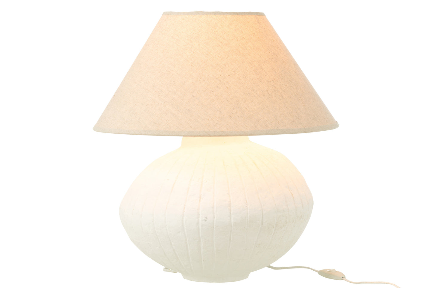 Lamp kruik Papier-Maché gebroken wit + Kap linnenkleur