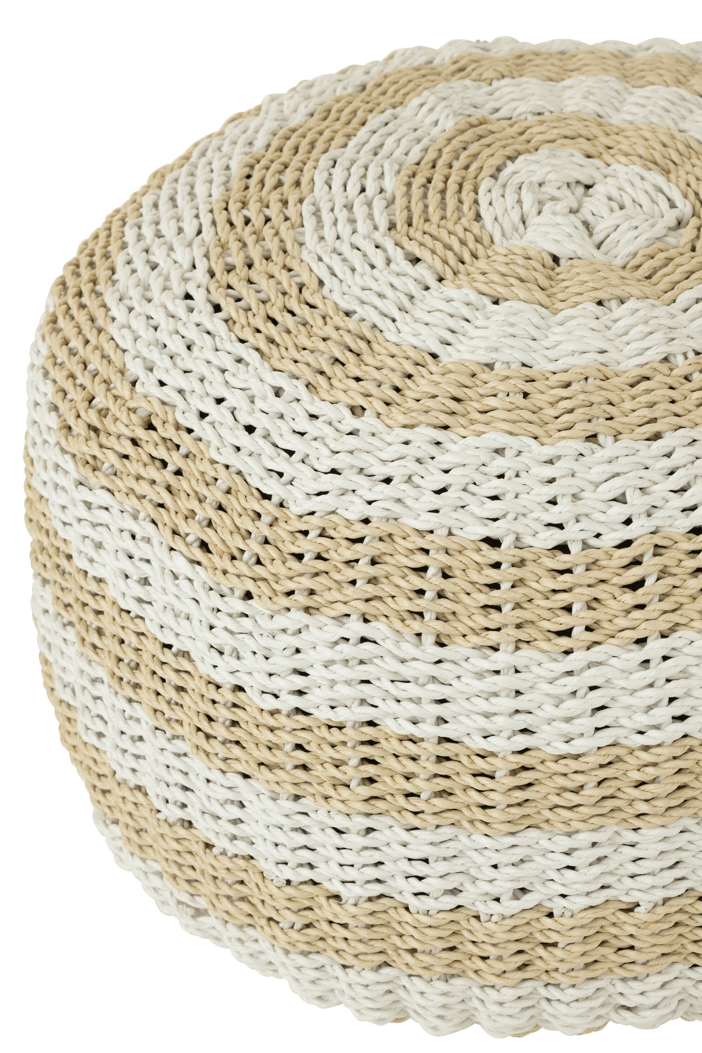 Poef rond Horizontale Strepen Naturel/Wit Geweven Plastic