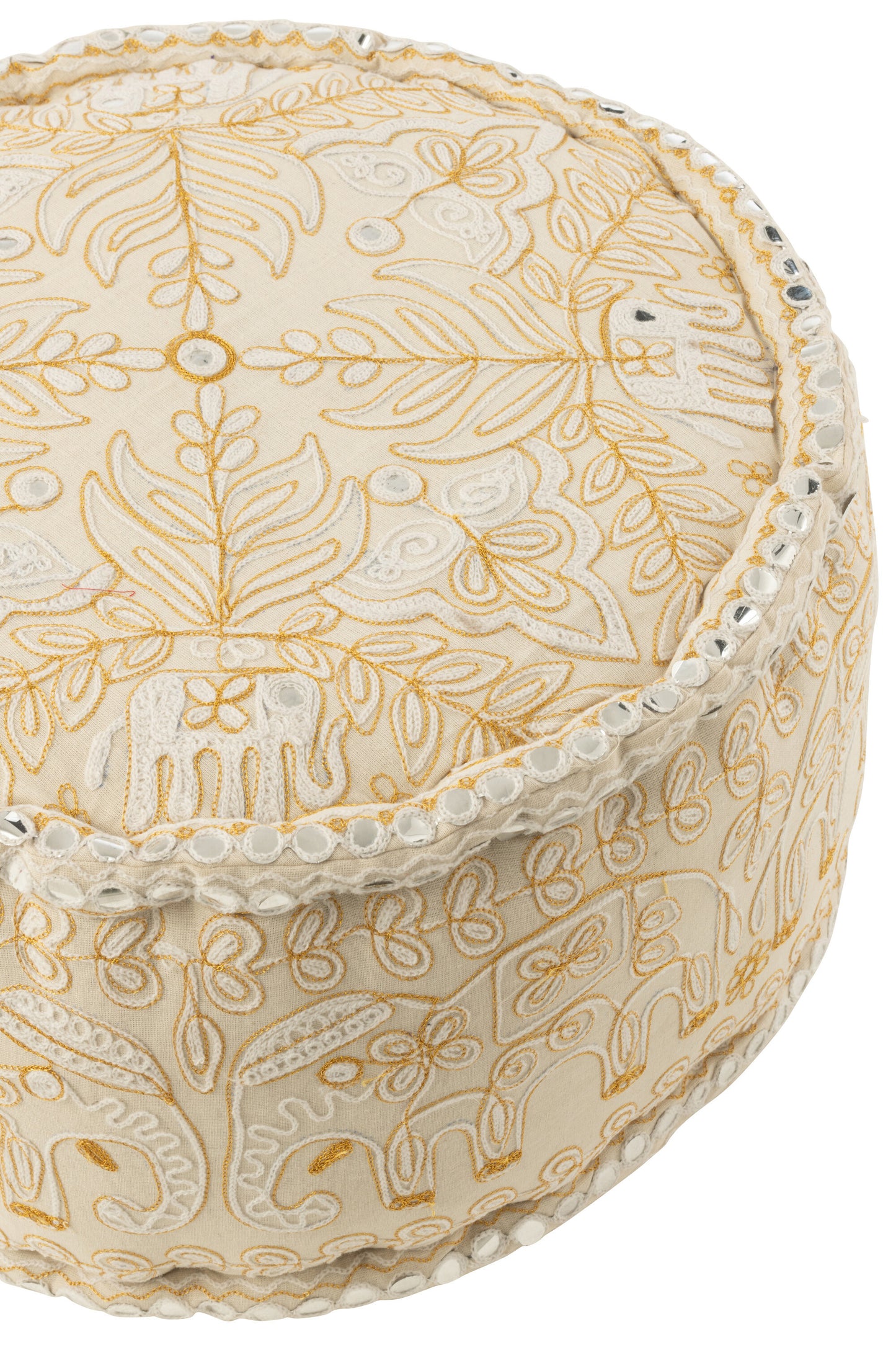 Pouf Ronde Olifanten+Spiegels Katoen Crème/Goud Groot