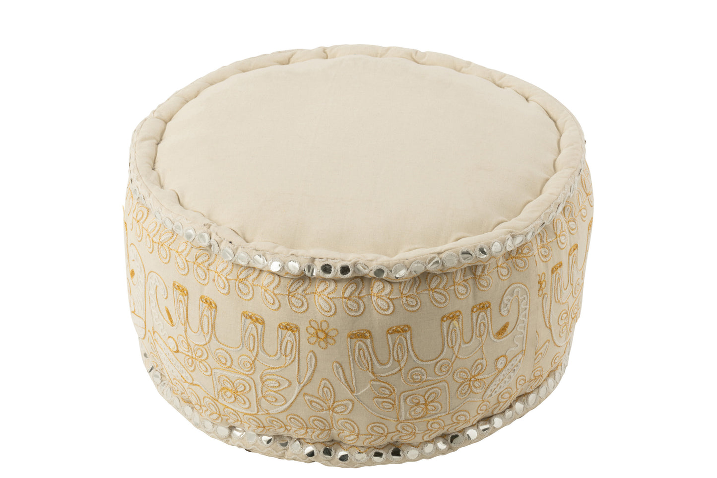 Pouf Ronde Olifanten+Spiegels Katoen Crème/Goud Groot