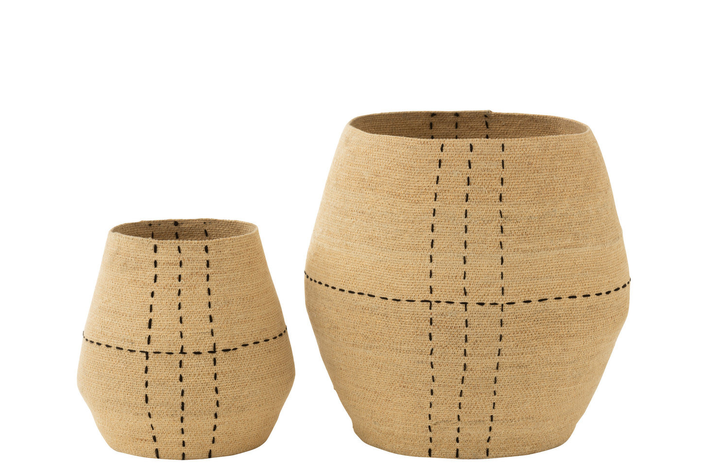 Set van 2 manden met gestippelde lijnen van zeegras natuur/zwart