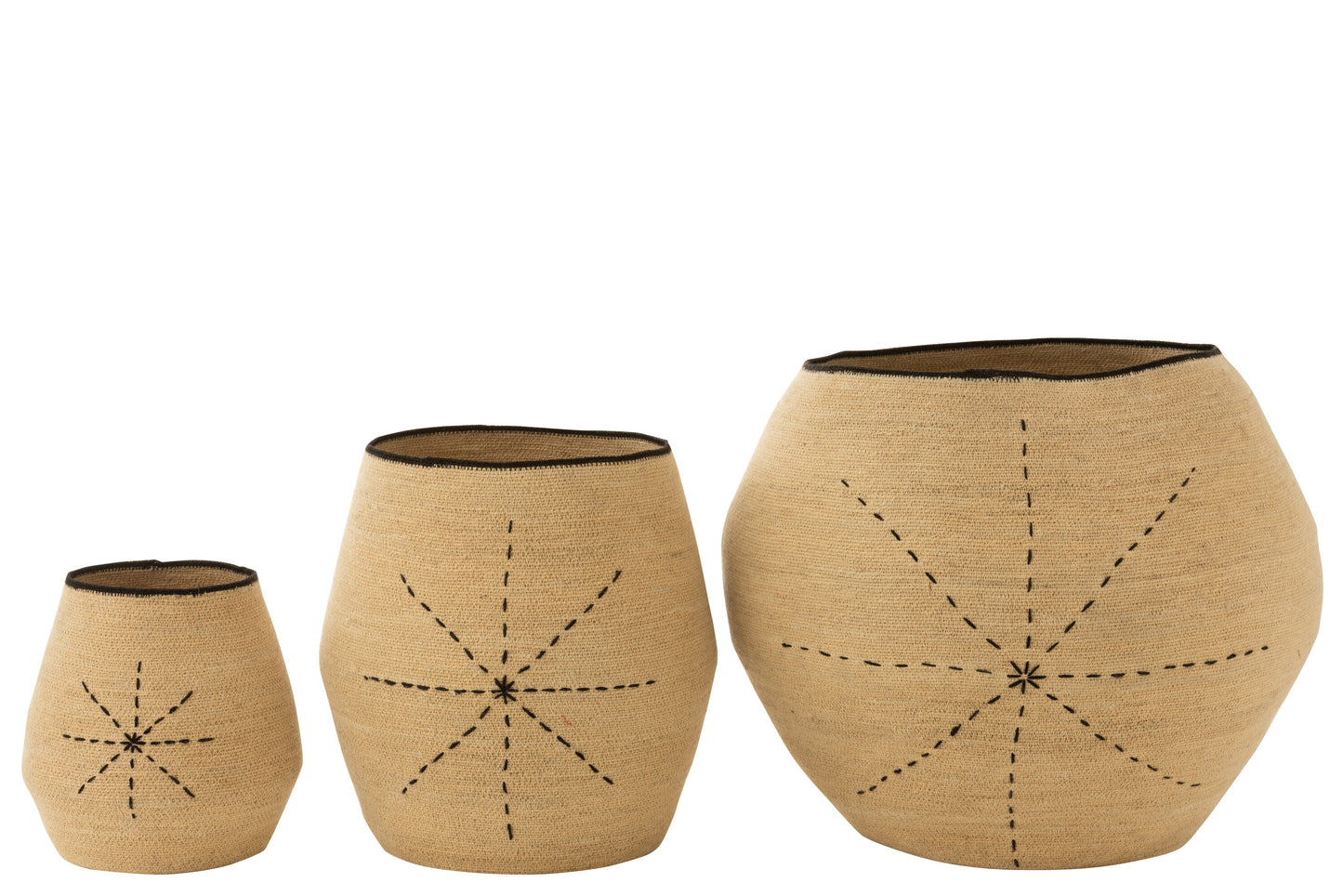 Set van 3 manden Ster Gestippelde Lijnen Zeegras Natuur/Zwart