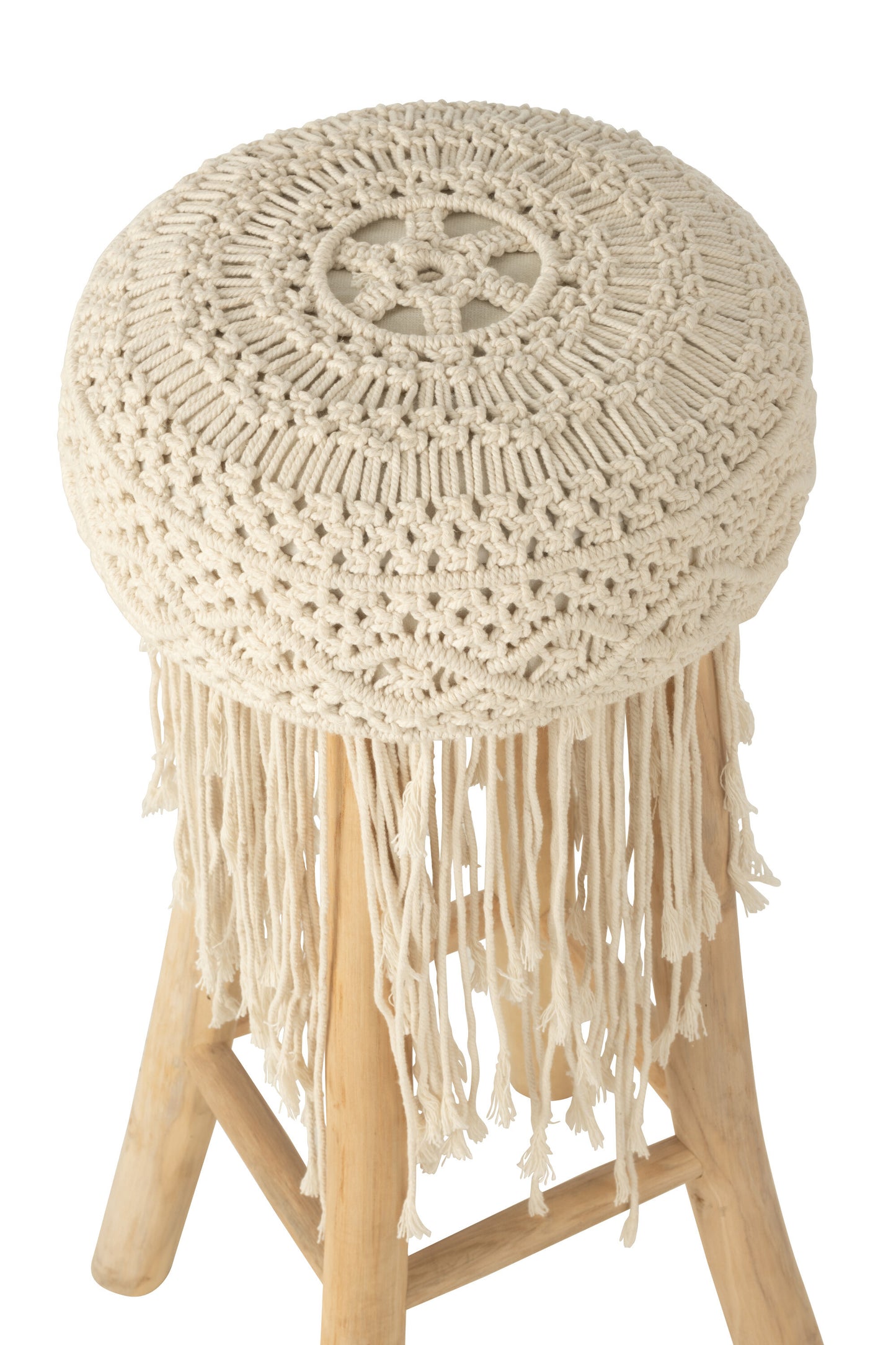 Kruk Kwasten Hout/Macramé Wit