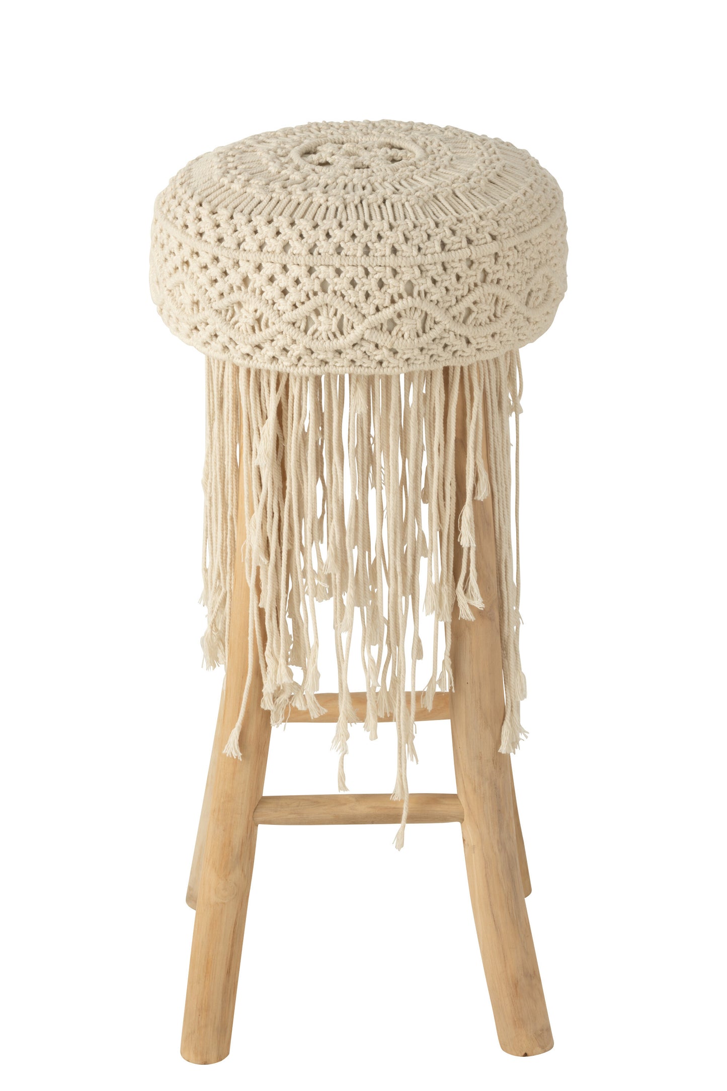 Kruk Kwasten Hout/Macramé Wit