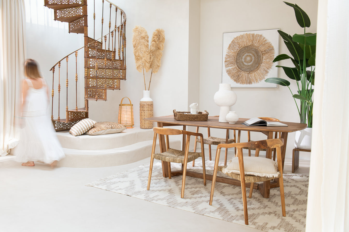 Kunst Ibiza Cirkel Canvas/Schilderij Crème/Wit Groot