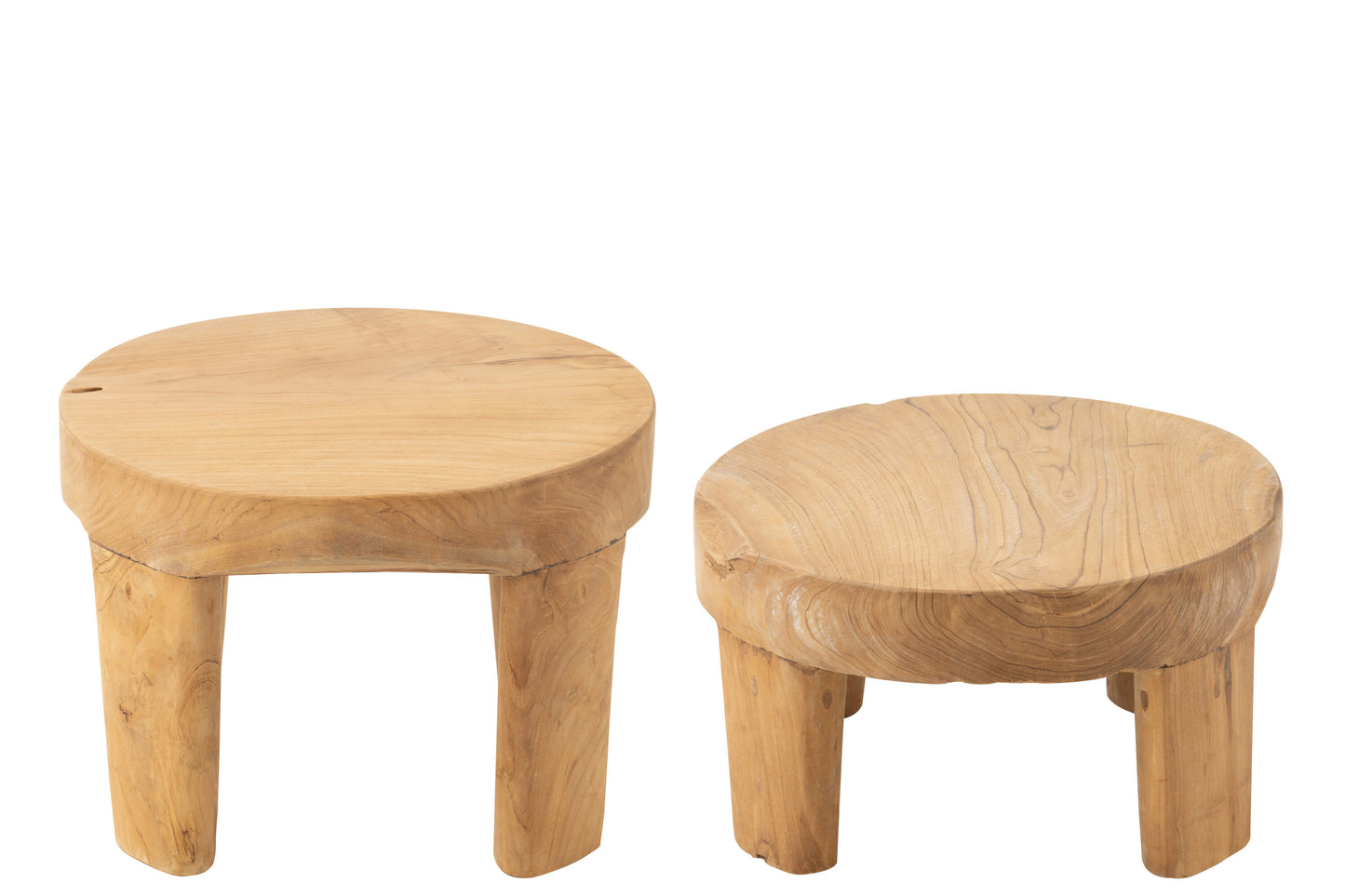 Set van 2 ronde tafels van teakhout natuurlijk