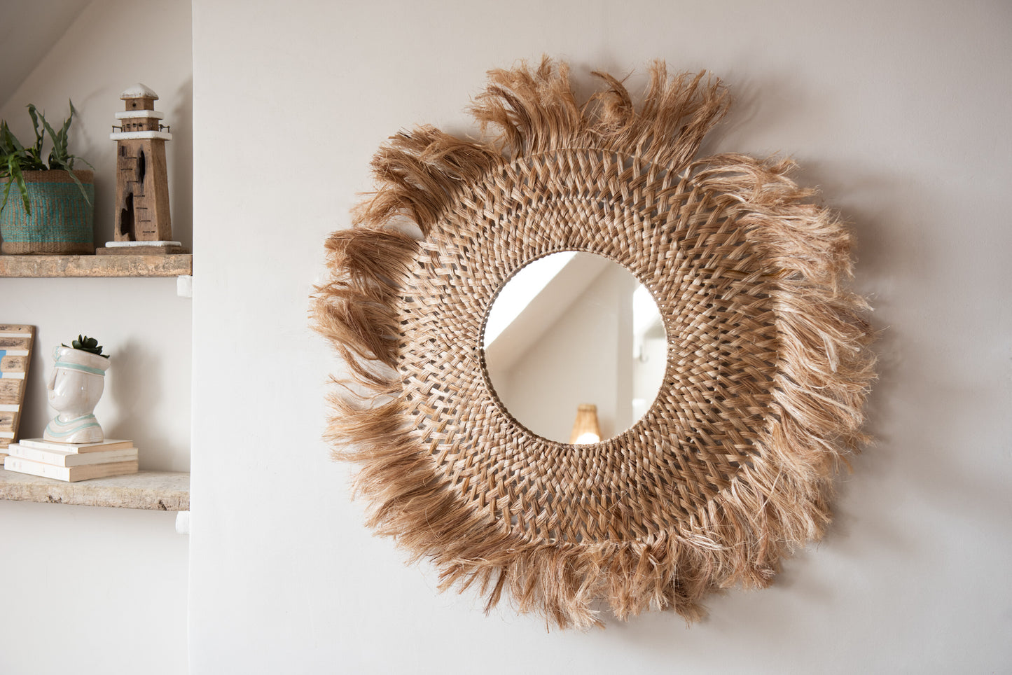 Spiegel Rond Bananenblad Naturel Klein