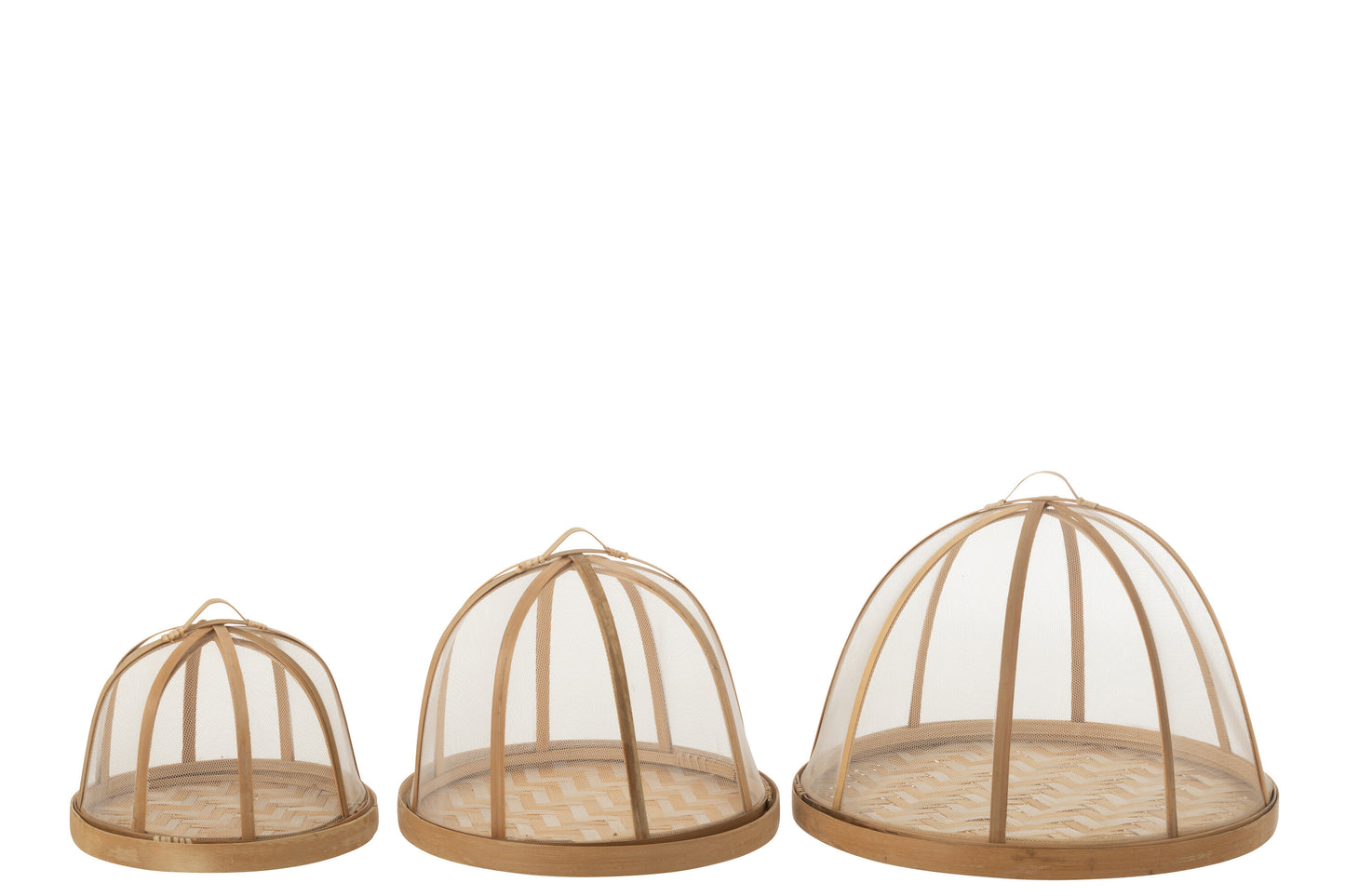 Set van 3 dienblad + voedselhoes bamboe naturel/wit