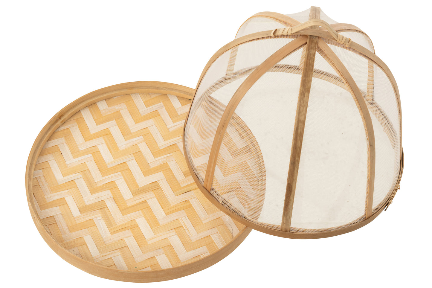 Set van 3 dienblad + voedselhoes bamboe naturel/wit