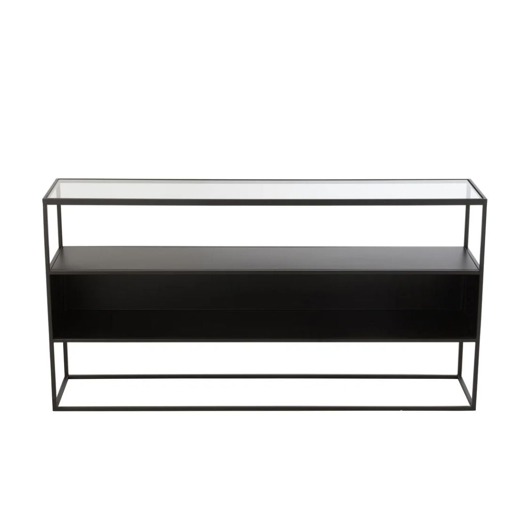Consoletafel Vierkant Metaal/Glas Zwart