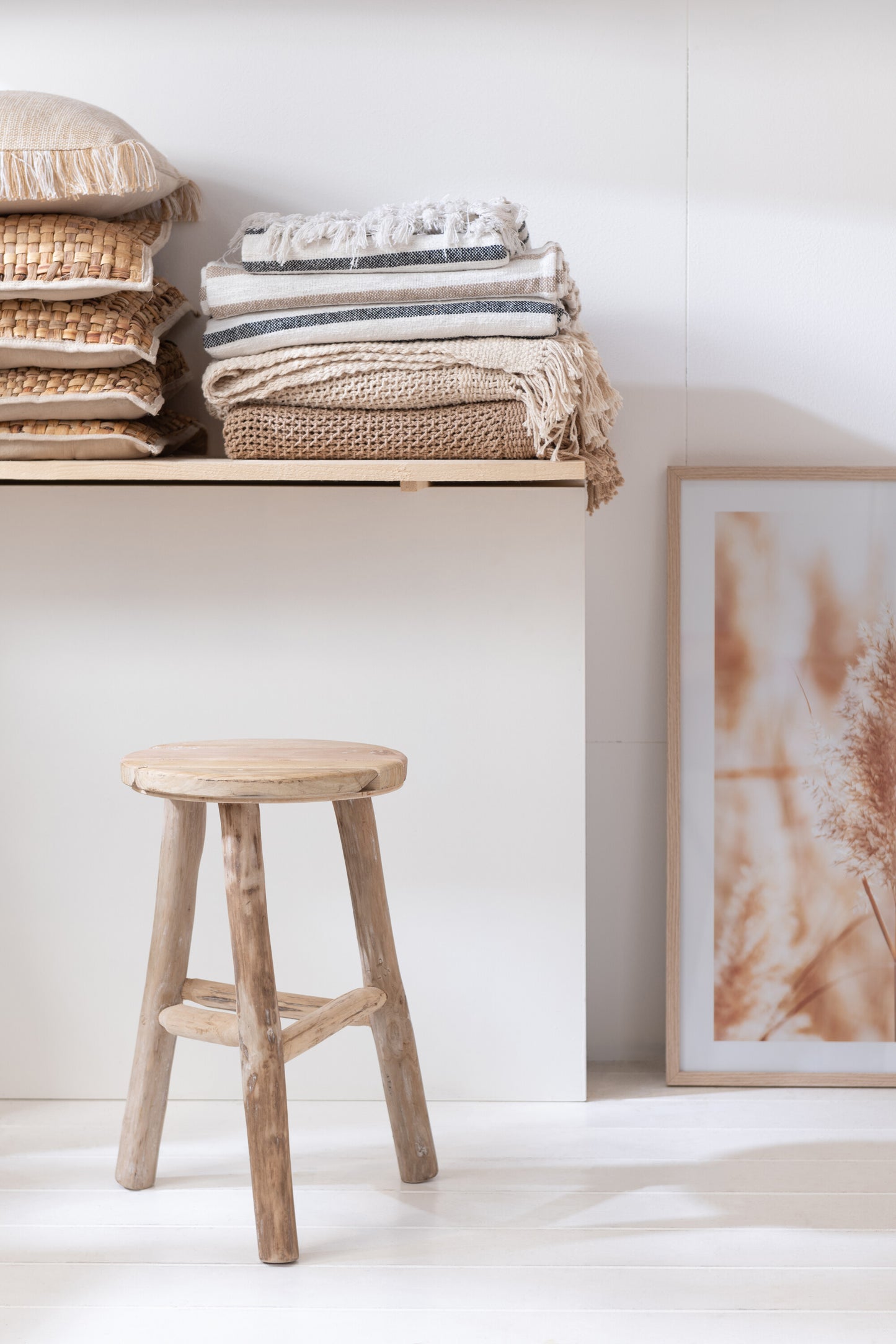 Kruk Rond Hout Wit Gewassen M