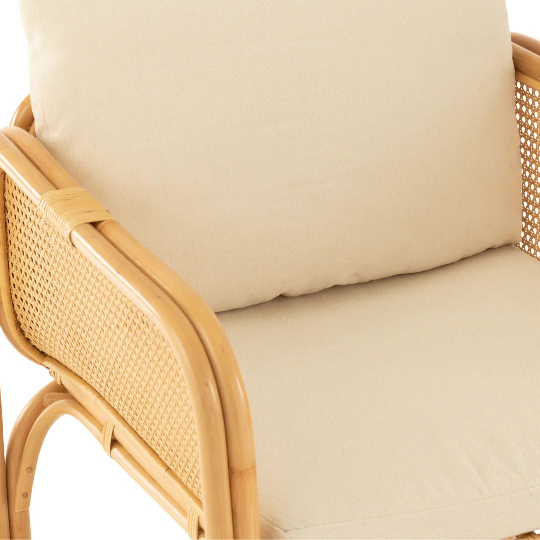 Fauteuil + Kussen Rotan/Textiel Naturel/Wit