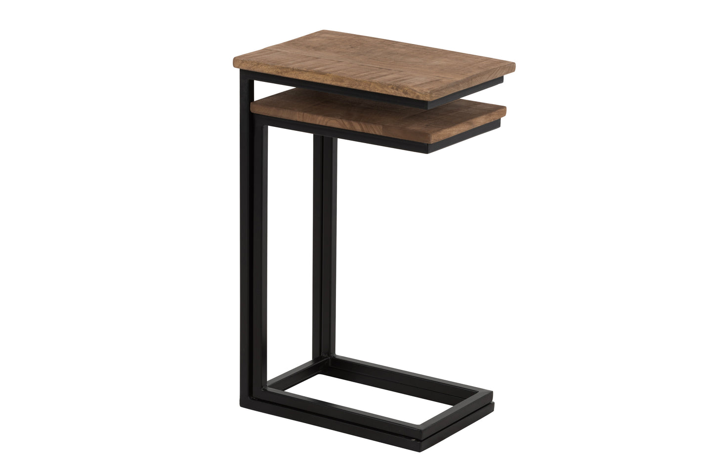 S/2 Bijzettafel Rechthoek Metaal/Hout Zwart/Natuurlijk