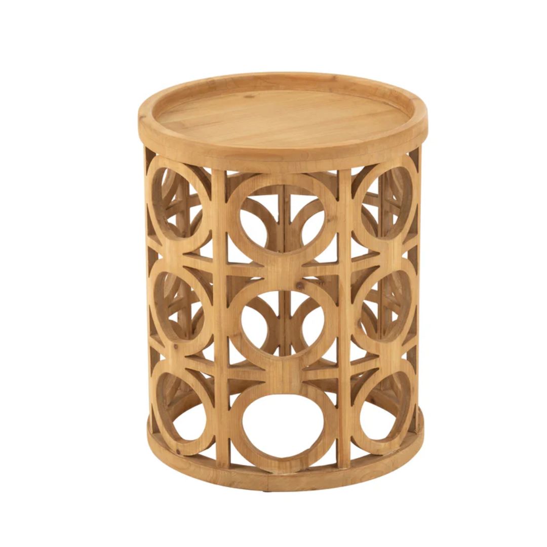 Bijzettafel met houtsnijwerk van vurenhout/MDF natuurlijk