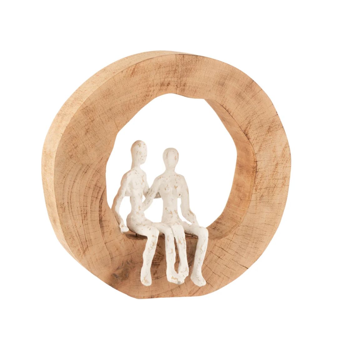 Figuur Paar Zittend Mangohout/Aluminium Natuurlijk/Wit