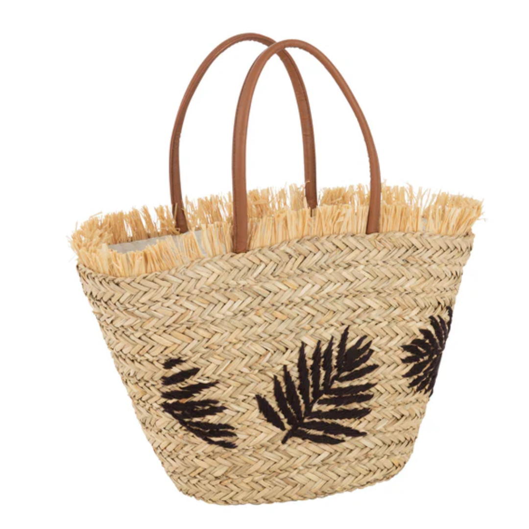 Strandtas Blad Jute Natuurlijk/Donkerbruin