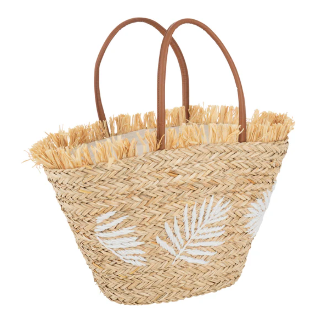 Strandtas Blad Jute Natuurlijk/Wit