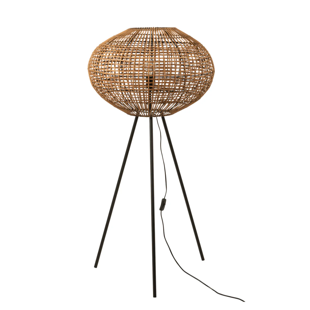Staande Lamp Statief Rotan/Metaal Bruin/Zwart Klein