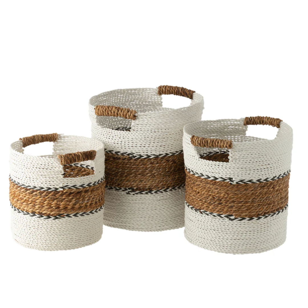 Set van 3 manden Laura Raffia Wit/Natuurlijk