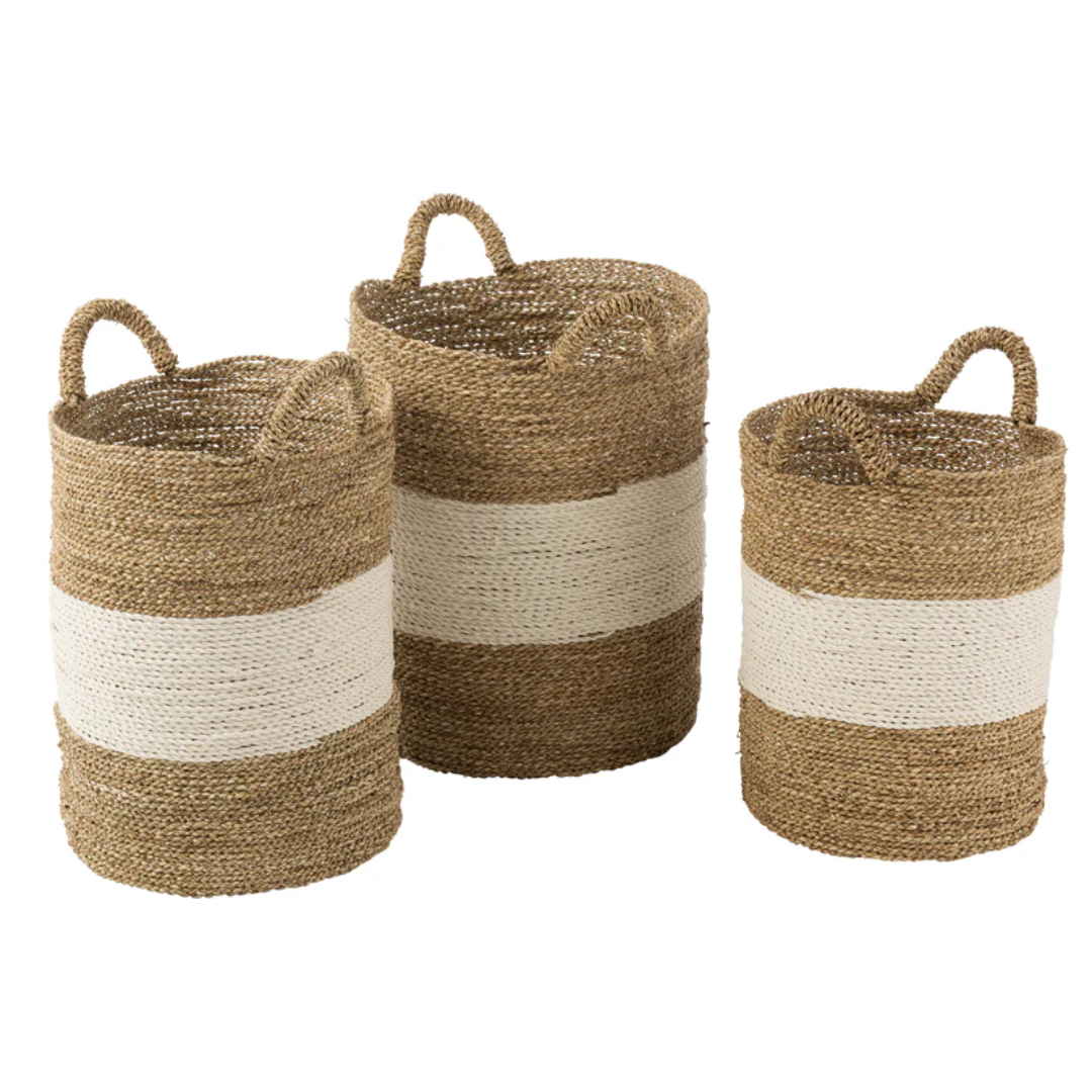 Set van 3 manden Zeegras Wit/Natuurlijk