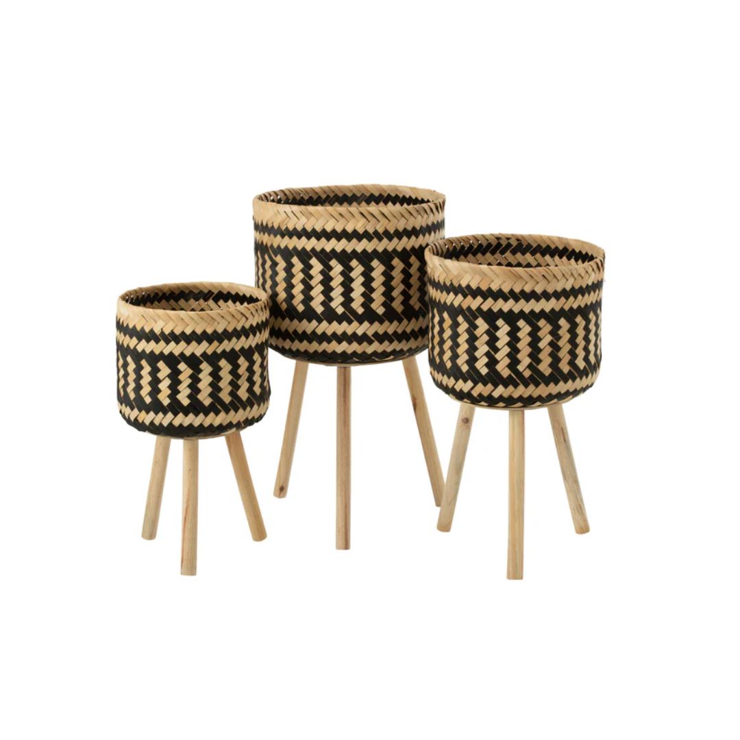 Set van 3 mandpatronen 3 poten Bamboe Natuur/Zwart
