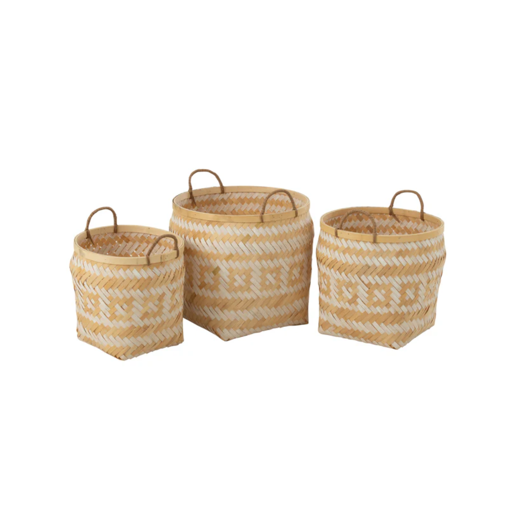 Set van 3 mandpatronen Handvatten Bamboe Natuurlijk/Wit