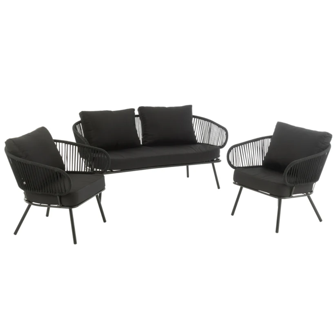 Set van 3 stoelen Poa Staal/Riet Zwart