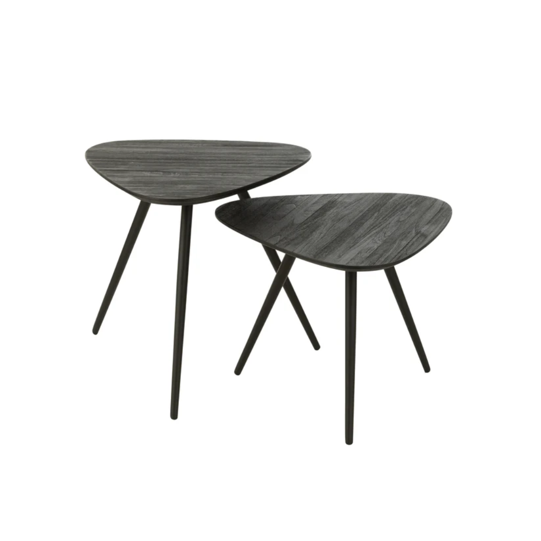 Set van 2 tafels Driehoek Recycle Teak Zwart