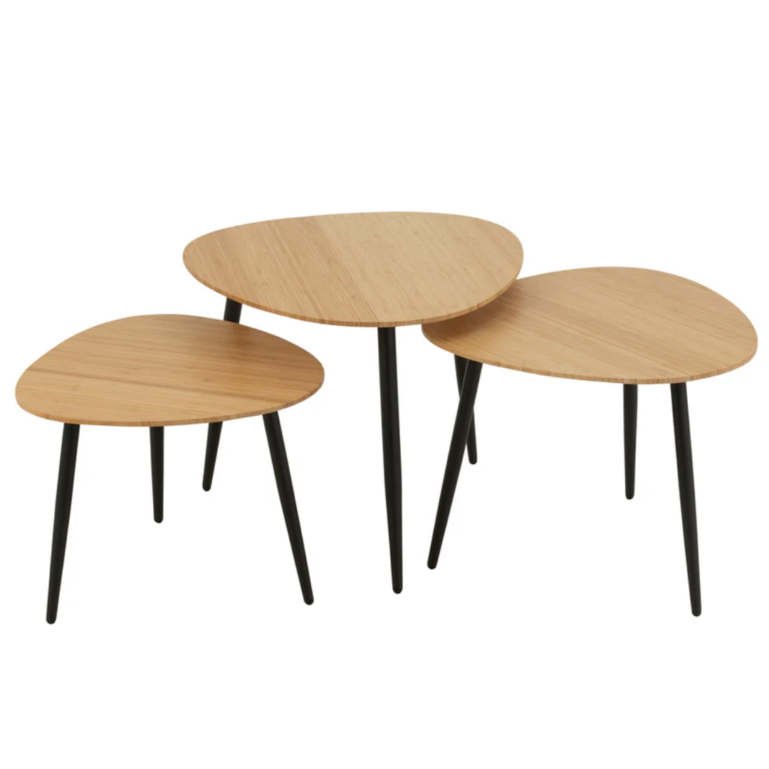Set van 3 bijzettafels Palet Bamboe/Metaal Natuur/Zwart