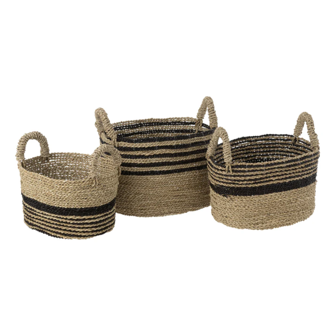 Set van 3 manden Aline Raffia Zwart/Natuurlijk