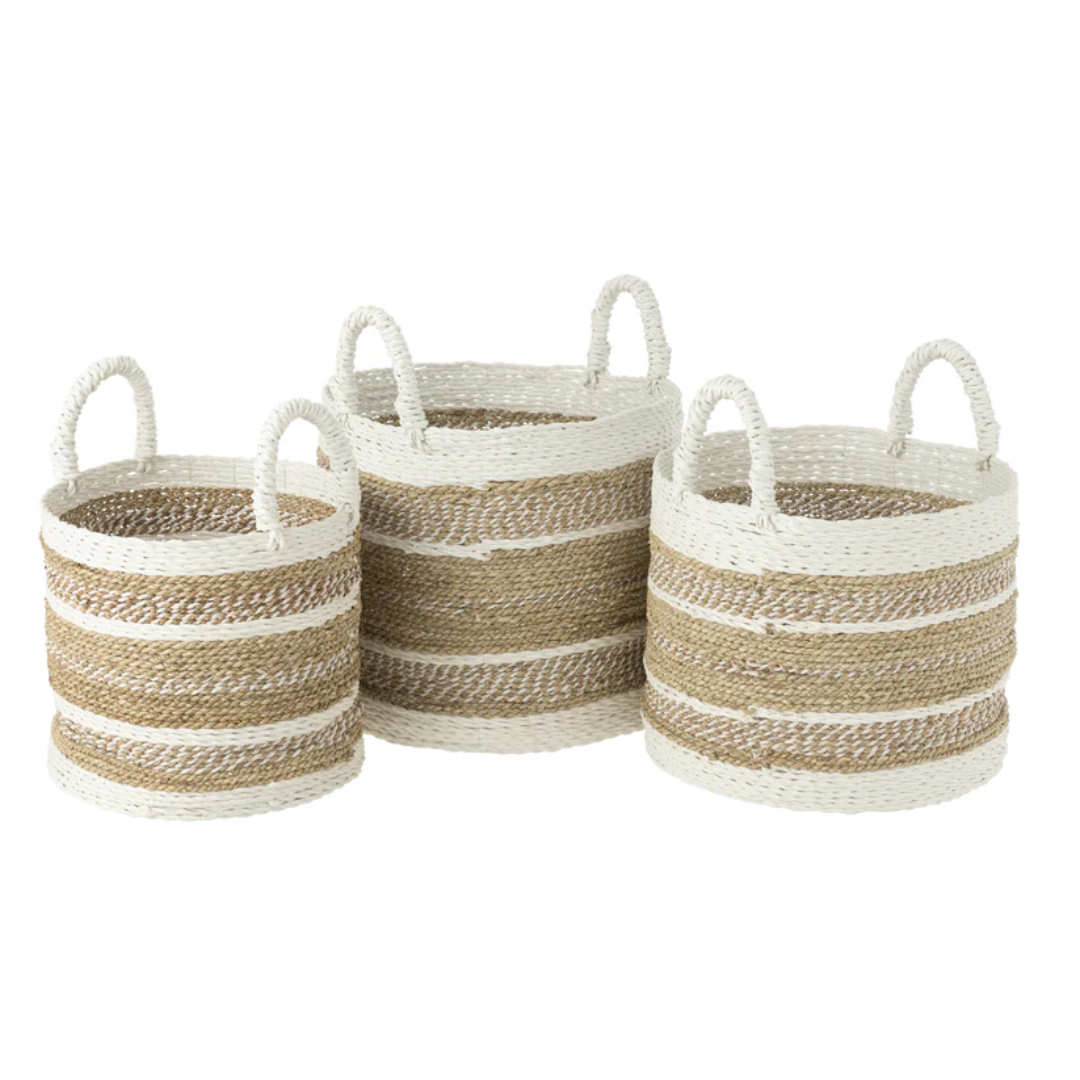 Set van 3 manden Caro Raffia Wit/Natuurlijk