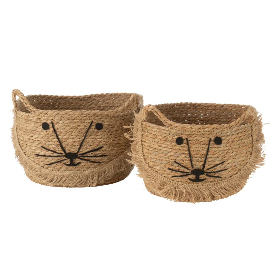 Set van 2 manden Kitty Riet naturel/zwart